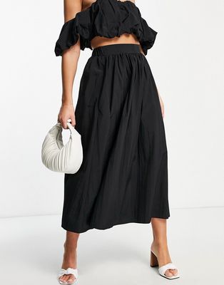 ASOS EDITION cotton full midi skirt with tiers in black
