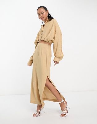 ASOS EDITION cropped batwing shirt with elastic back detail in camel-Neutral