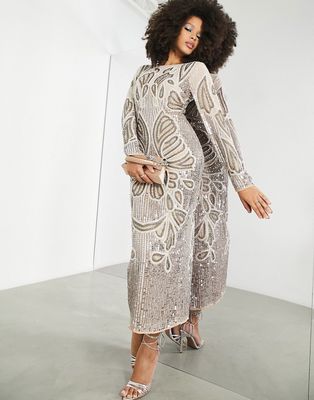 ASOS EDITION crystal sequin placement body-conscious midi dress in blush-Multi