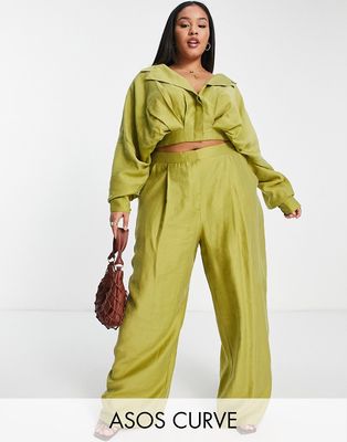 ASOS Edition Curve drapey pleat waist top in lime green