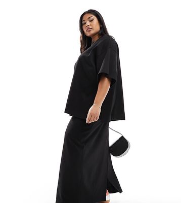 ASOS EDITION Curve premium heavy weight textured jersey column maxi skirt in black