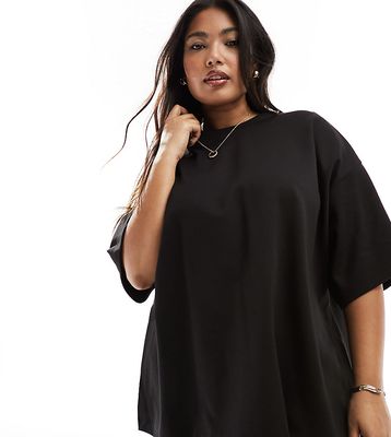 ASOS EDITION Curve premium heavy weight textured jersey oversized t-shirt in black