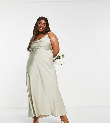 ASOS EDITION Curve satin cowl neck maxi dress with full skirt in sage green
