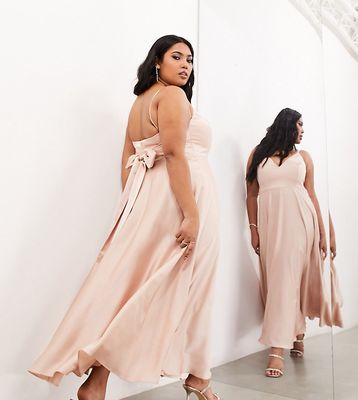 ASOS EDITION Curve satin midi dress with tie back in blush-Pink