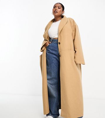 ASOS EDITION Curve wool mix clean maxi coat in camel-Neutral