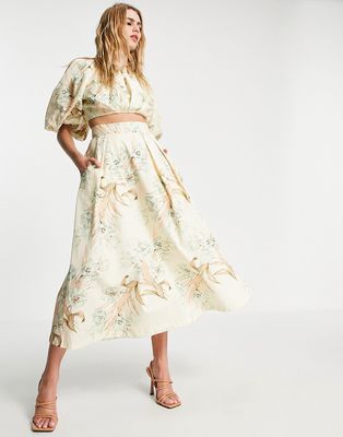ASOS EDITION drape front midi skirt in bloom print-Multi