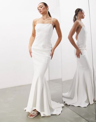 ASOS EDITION Eden crepe square neck cami wedding dress in ivory-White