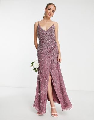 ASOS EDITION embellished drape side cami maxi dress in orchid-Purple