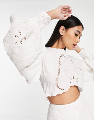 ASOS EDITION embroidered top with cutwork in ivory-White