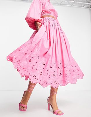 ASOS EDITION floral cutwork midi skirt in fuschia-Pink