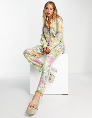 ASOS EDITION floral print tapered pants in sequin-Multi