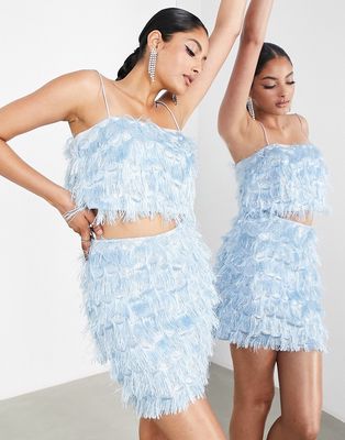 ASOS EDITION fringe jacquard mini skirt in ice blue - part of a set