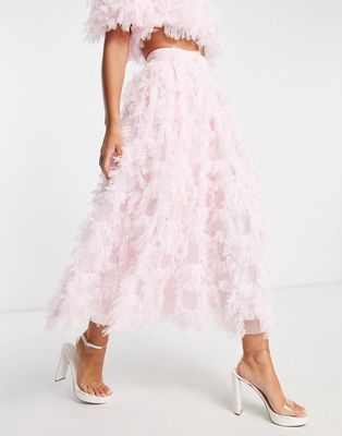 ASOS EDITION full midaxi skirt in textured mesh in sugar pink