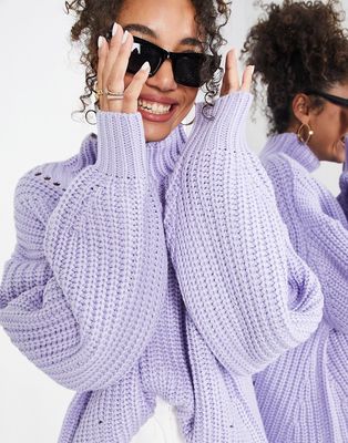 ASOS EDITION funnel neck chunky oversized sweater in fisherman rib in lilac-Purple