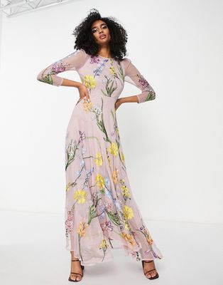 ASOS EDITION garden floral embroidered maxi dress in pink