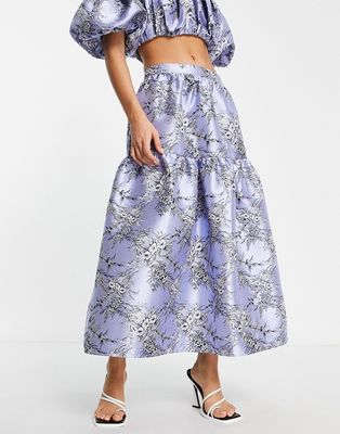 ASOS EDITION jacquard full midi skirt with tiers in blue