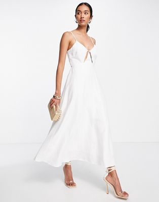 ASOS Edition linen cami midi dress with cut-out detail in white