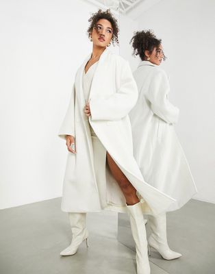 ASOS EDITION longline wool mix coat in cream-White