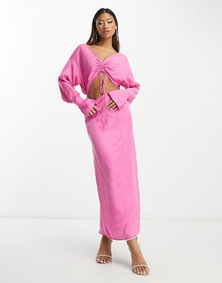 ASOS EDITION maxi dress with drawstring bust and cut out in pink
