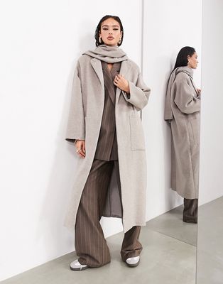 ASOS EDITION maxi wool mix scarf coat with pockets in taupe-Neutral