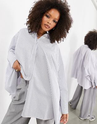 ASOS EDITION oversized batwing cotton shirt in blue and white stripe-Multi