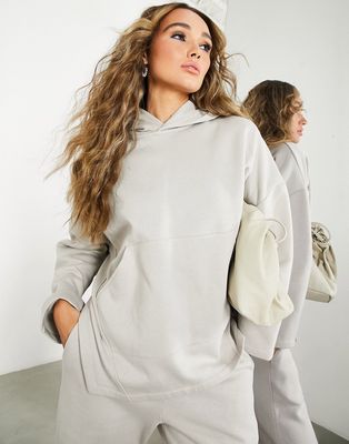 ASOS EDITION oversized hooded sweatshirt with side slits in mink-Neutral