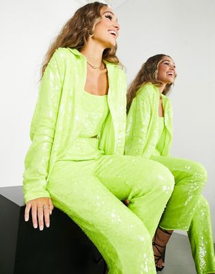 ASOS EDITION oversized shirt in neon lime sequin-Yellow