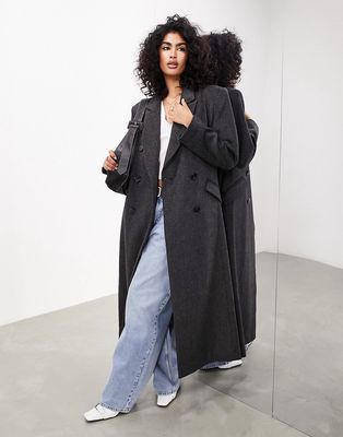ASOS EDITION oversized tailored bold shoulder maxi coat in gray