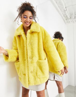 ASOS EDITION oversized teddy jacket in yellow