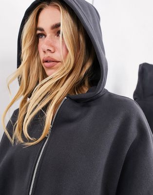 ASOS EDITION premium oversized heavy weight zip through hoodie in charcoal gray