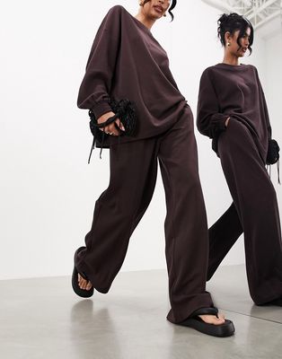 ASOS EDITION premium textured jersey pleat front wide leg pants in brown