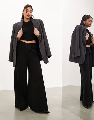 ASOS EDITION premium textured jersey wide leg pants with asymmetric waistband in black
