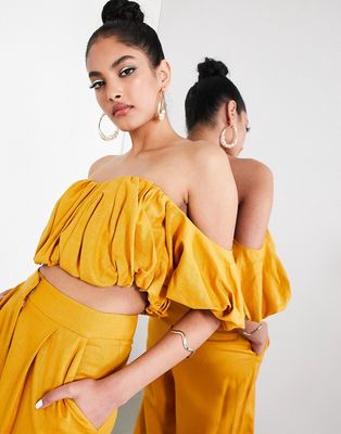 ASOS EDITION puffball off shoulder top in mustard - part of a set-Yellow