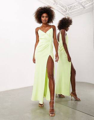 ASOS EDITION satin cami maxi dress with drape detail in apple green