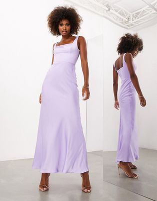 ASOS EDITION satin square neck maxi dress in lilac-Purple