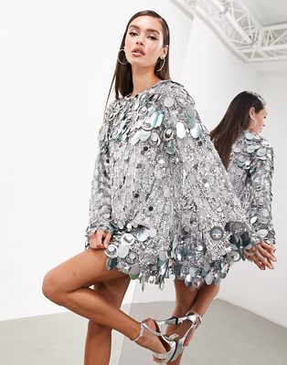ASOS EDITION stacked multi sequin loose fit mini dress in gray