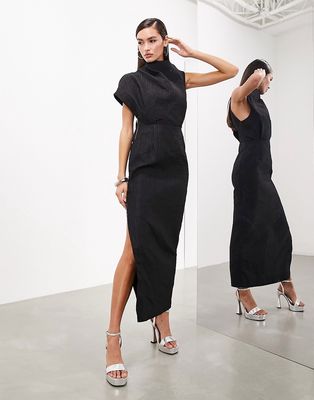 ASOS EDITION statement textured high neck sleeveless maxi dress in black