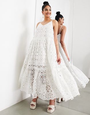 ASOS EDITION strappy cami tiered eyelet maxi dress in white