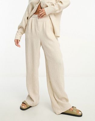 ASOS EDITION textured linen mix wide leg pants in stone-Neutral