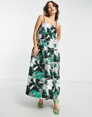 ASOS EDITION tiered cami midi dress in abstract floral jacquard-Multi