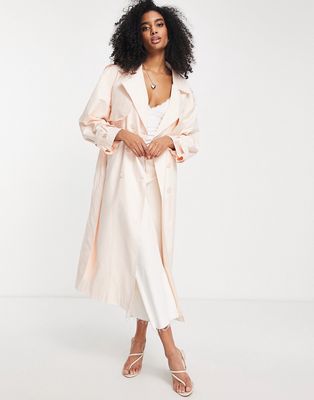 ASOS EDITION trench coat with tie in apricot-Orange