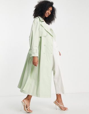 ASOS EDITION trench coat with tie in sage green