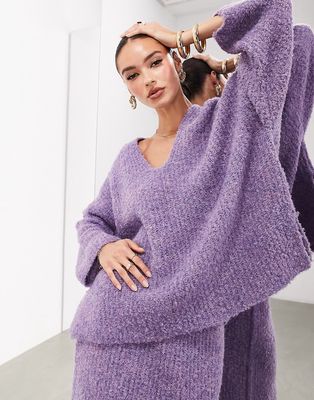 ASOS EDITION v neck fluffy knit sweater in purple