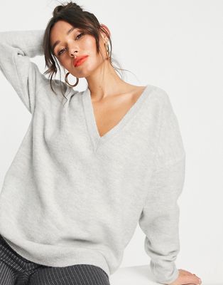 ASOS EDITION V-neck sweater in gray heather
