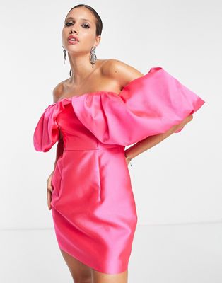 ASOS EDITION volume sleeve satin mini dress in hot pink