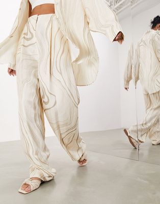 ASOS EDITION wide leg pants in cream swirl print-Multi