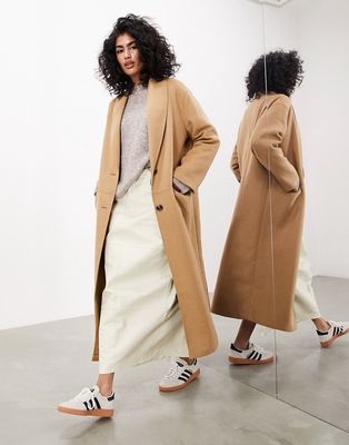 ASOS EDITION wool mix clean maxi coat in camel-Neutral
