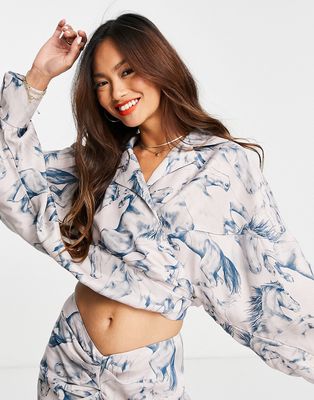 ASOS EDITION wrap front blouse in horse print-Multi