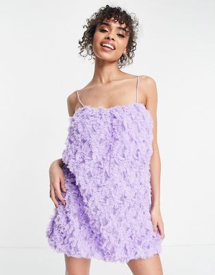 ASOS LUXE 3D lace bandeau mini dress in lilac-Purple