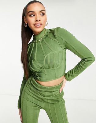 ASOS LUXE bandage corset top in olive - part of a set-Green